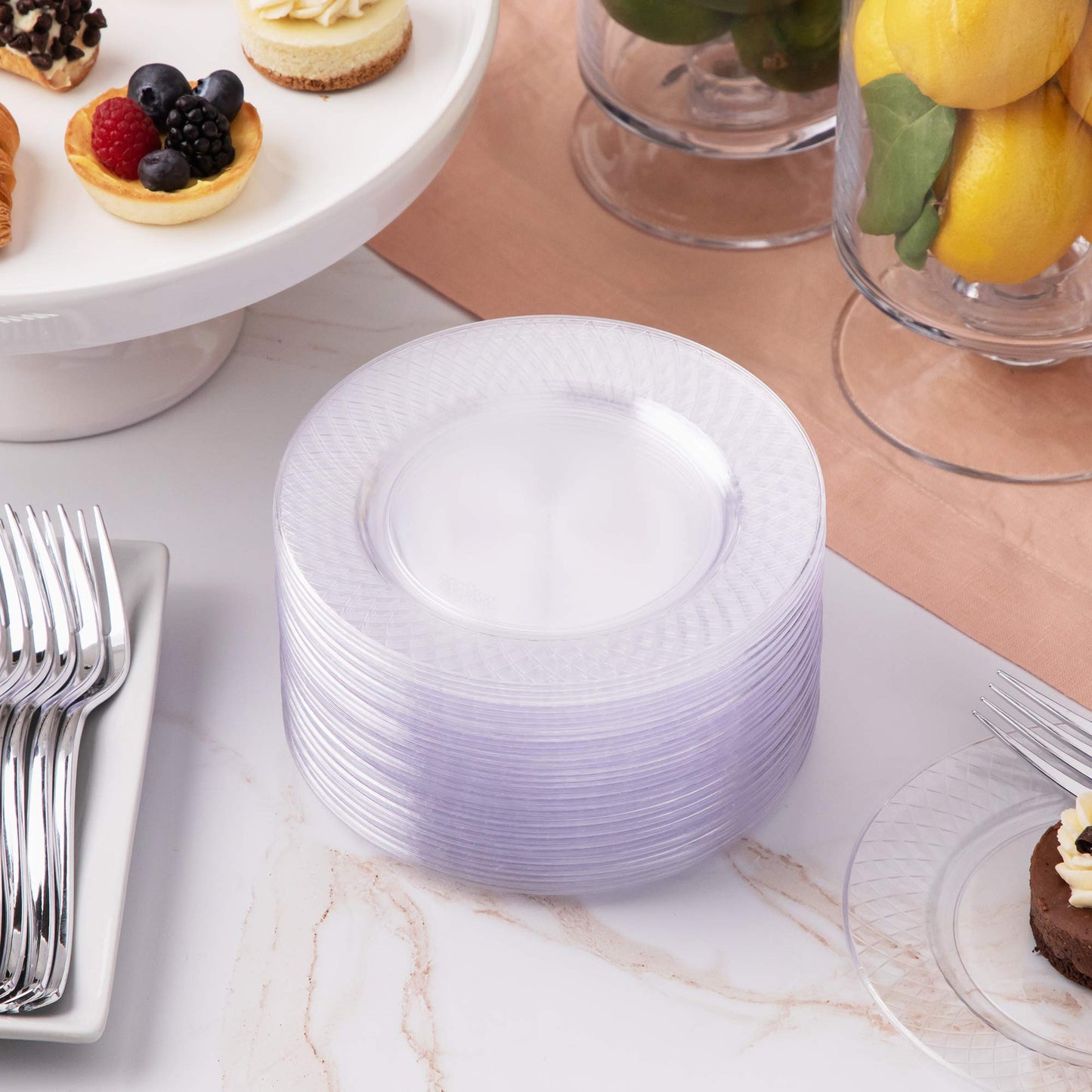 Prestee 100 Clear Plastic Plates, 6.25" Clear Plastic Dessert Plates, Round Party Appetizer Plates Disposable, Small Plastic Plates, Clear Plates for Party, Small Cake Plates for Weddings & Holidays