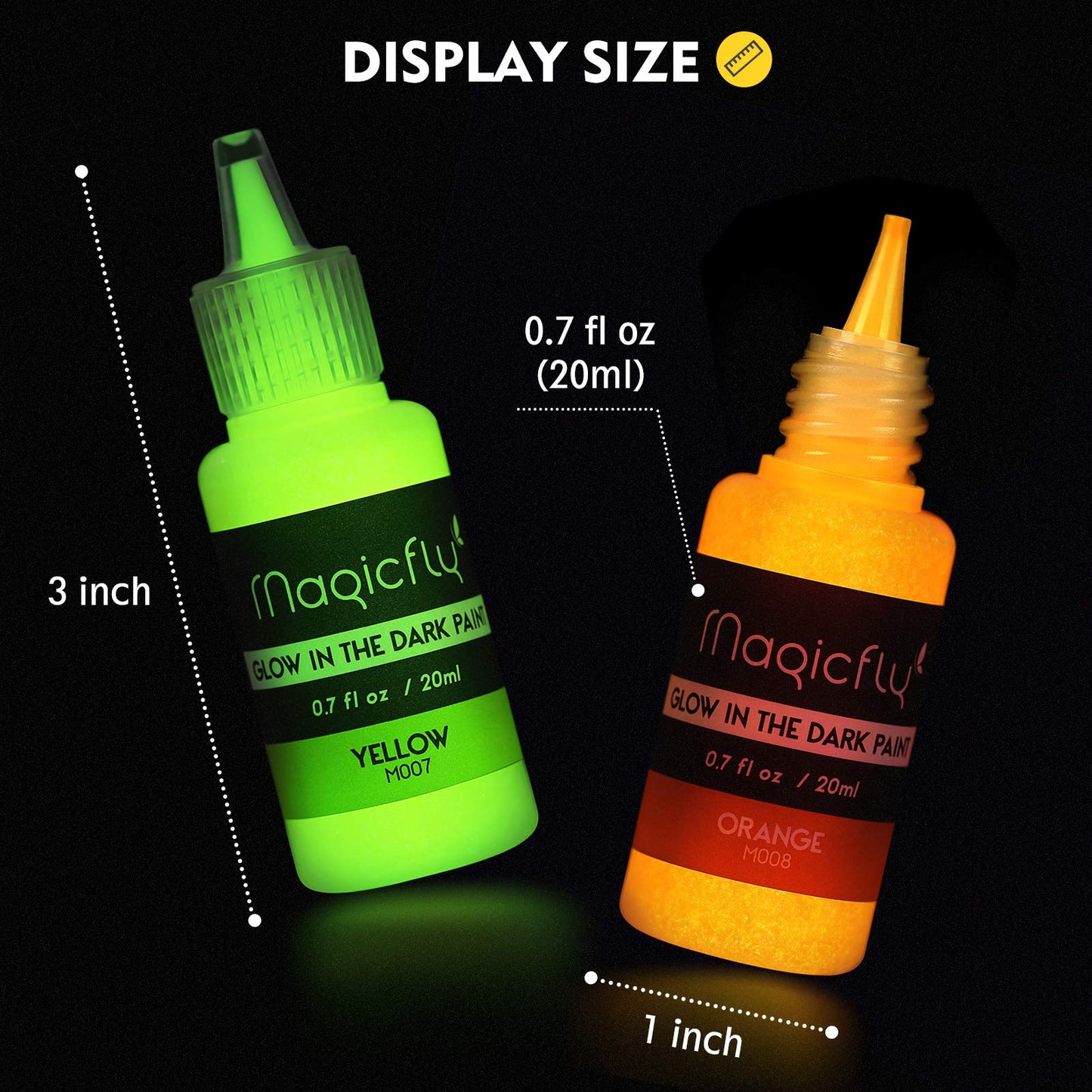 Magicfly Acrylic Glow in The Dark Paint, 10 Bright Colours Liquid Luminous Paint, Neon Paints Glow in Dark for Painting, Halloween Decoration, DIY Crafts, 20 ml Each