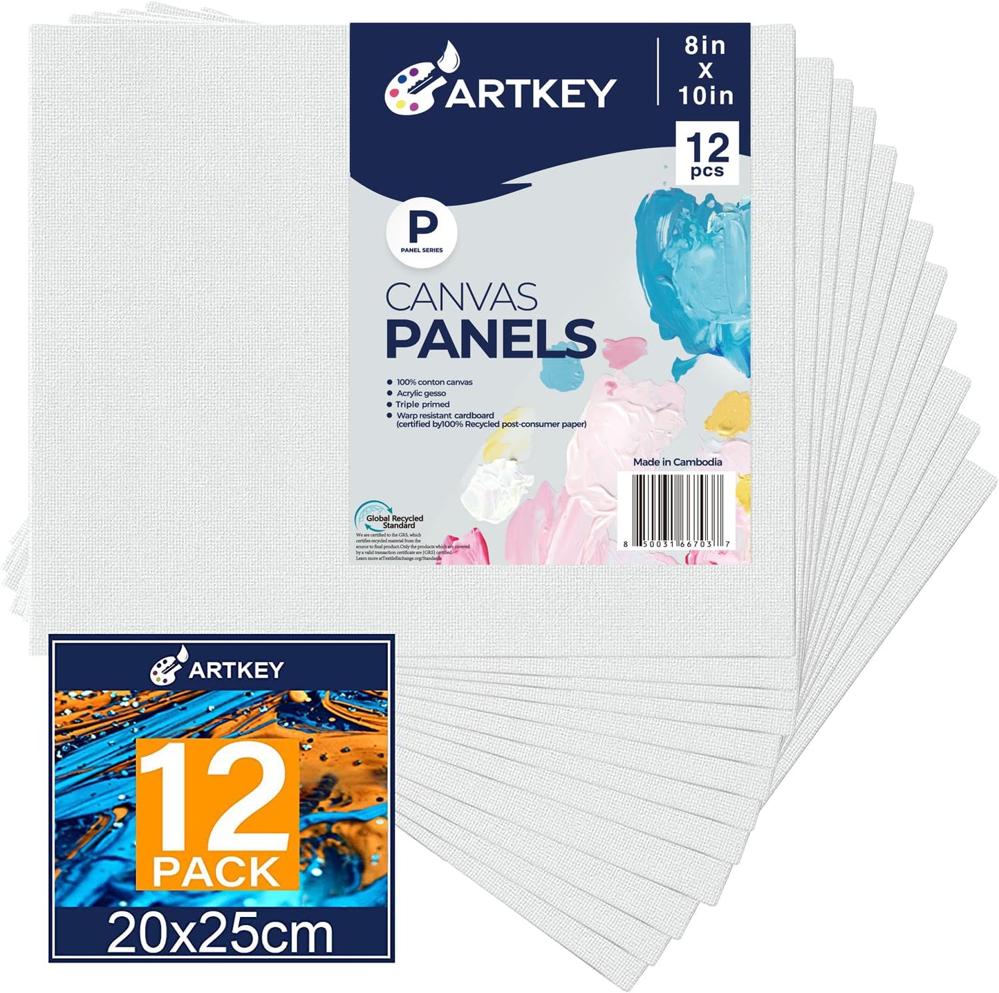 Canvas Panels 8x10 Inch 12-Pack, 10 oz Double Primed Acid-Free 100% Cotton Paint Canvases for Painting, Blank Flat Canvas Board for Acrylics Oil Watercolor Tempera Paints