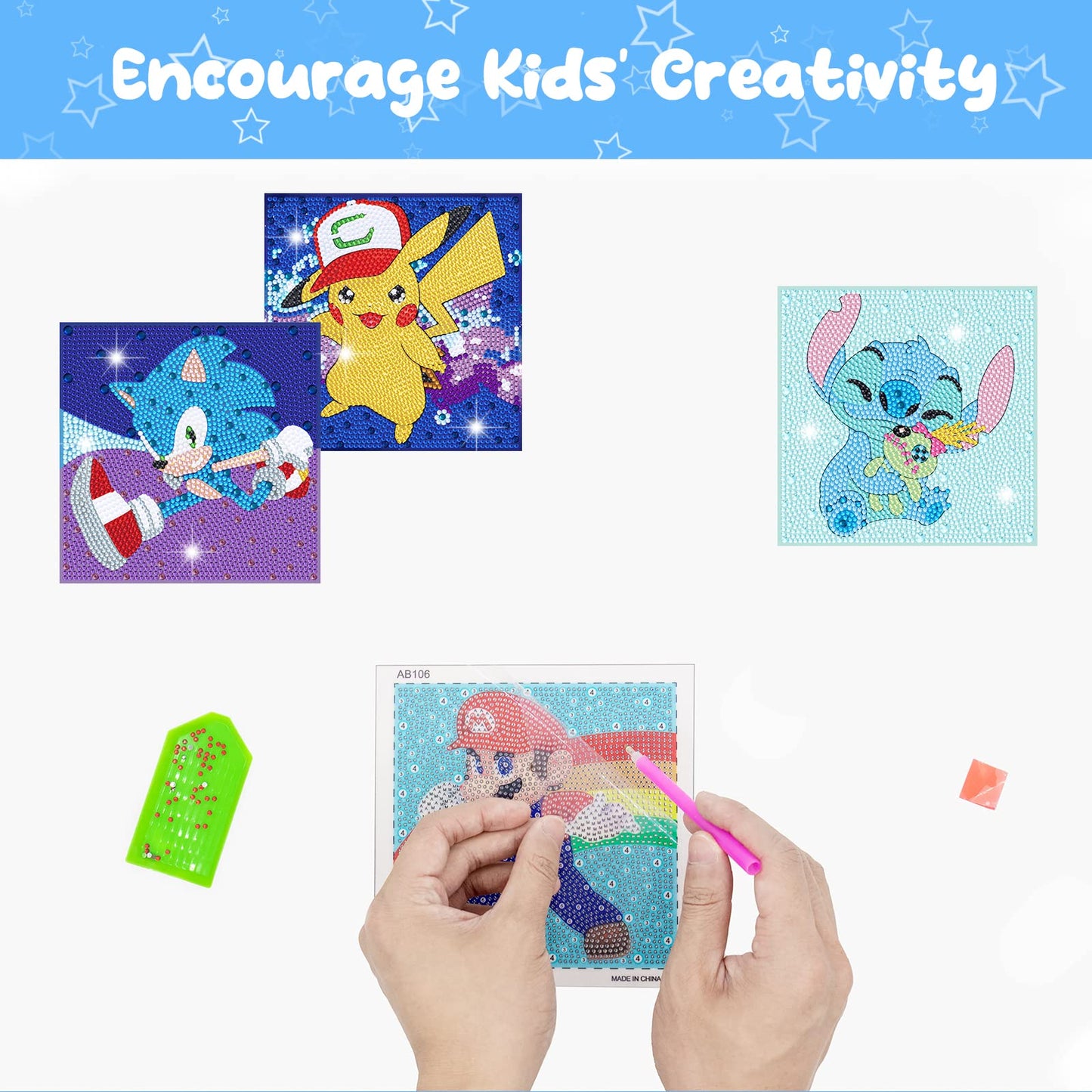 Diamond Painting Kits for Kids - 4 Pack Diamond Art for Kids - 5D Diamond Gem Art by Number Dotz Full Drill Dots - Arts and Crafts for Kids Ages 6 8 10 12 Year Old Girls Boys Birthday Christmas Gifts