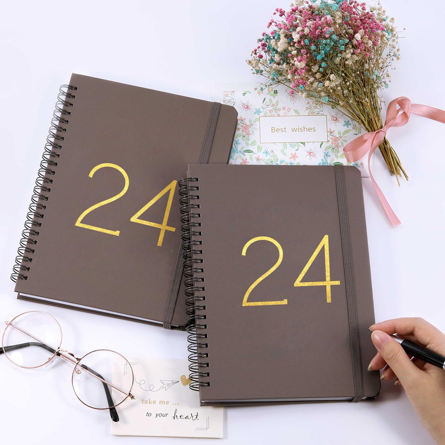 2024 Planner - Weekly Monthly Planner 2024 from January 2024 to December 2024, 6.45" x 8.45", Flexible Cover with Twin-Wire Binding, Tabs