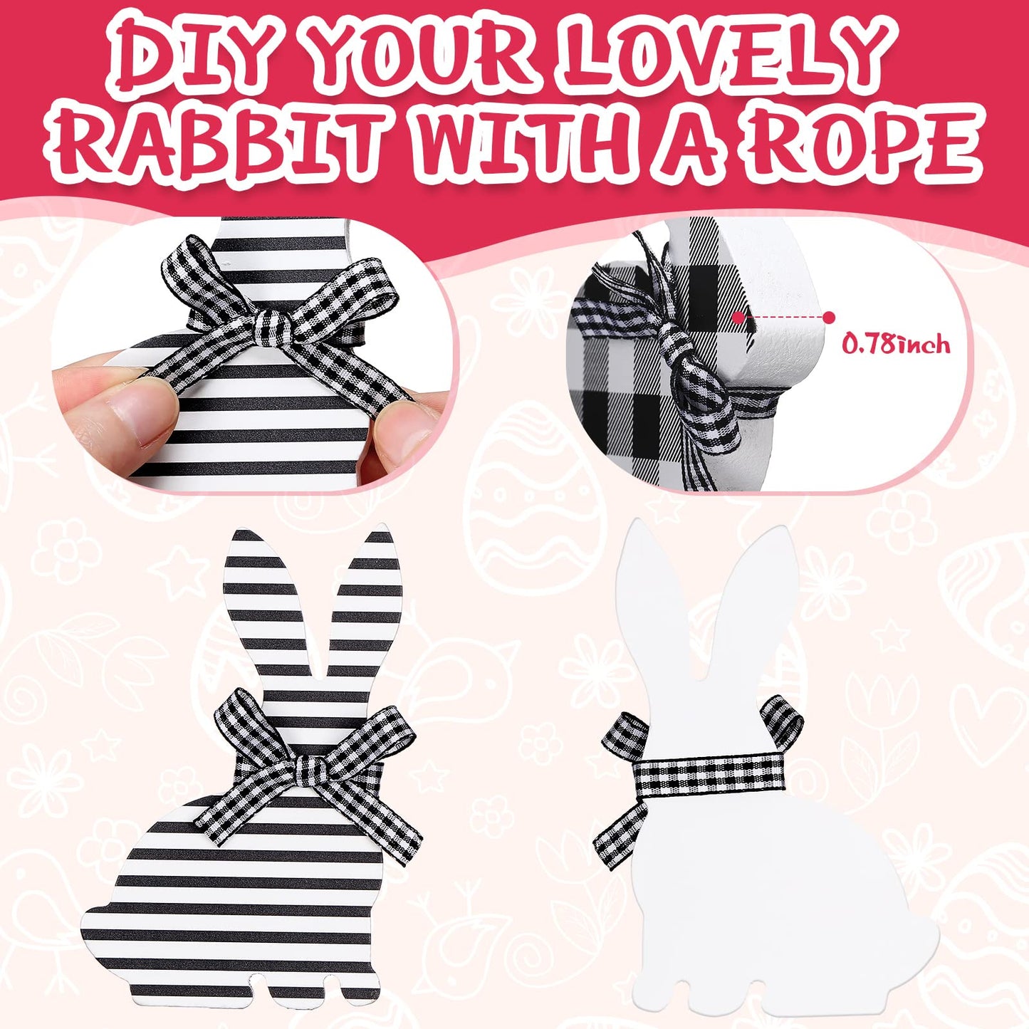 4 Pcs Easter Bunny Table Wooden Signs Bunny Shaped Farmhouse Decor Spring Bunny Wood Tabletop Easter Decorations Easter Bunny Dining Room Table Decor Sign Bunny Decor with Rope (Striped)