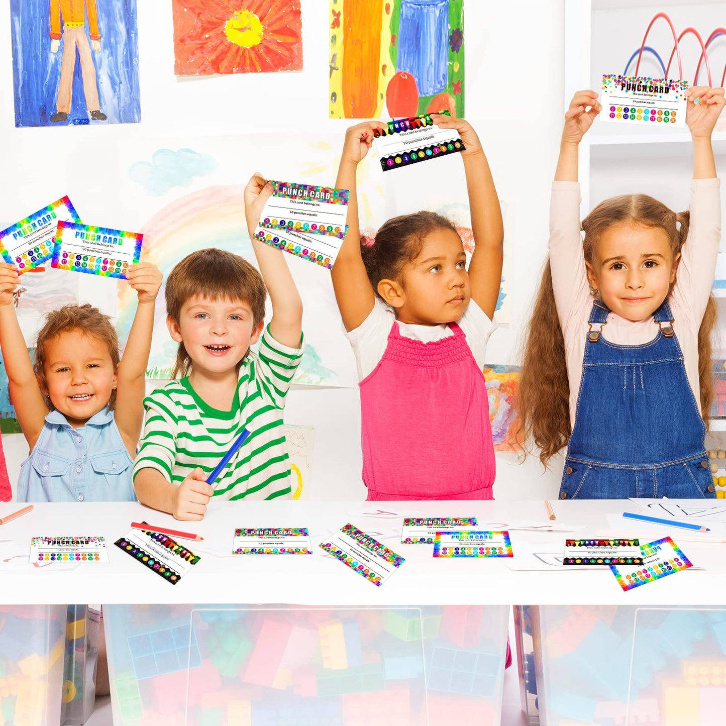 320 Pieces Punch Cards, Incentive Loyalty Reward Card Student Awards Loyalty Cards for Business, Classroom, Kids Behavior, Students, Teachers, 3.5 x 2 Inch, 4 Styles (Multi Punches)