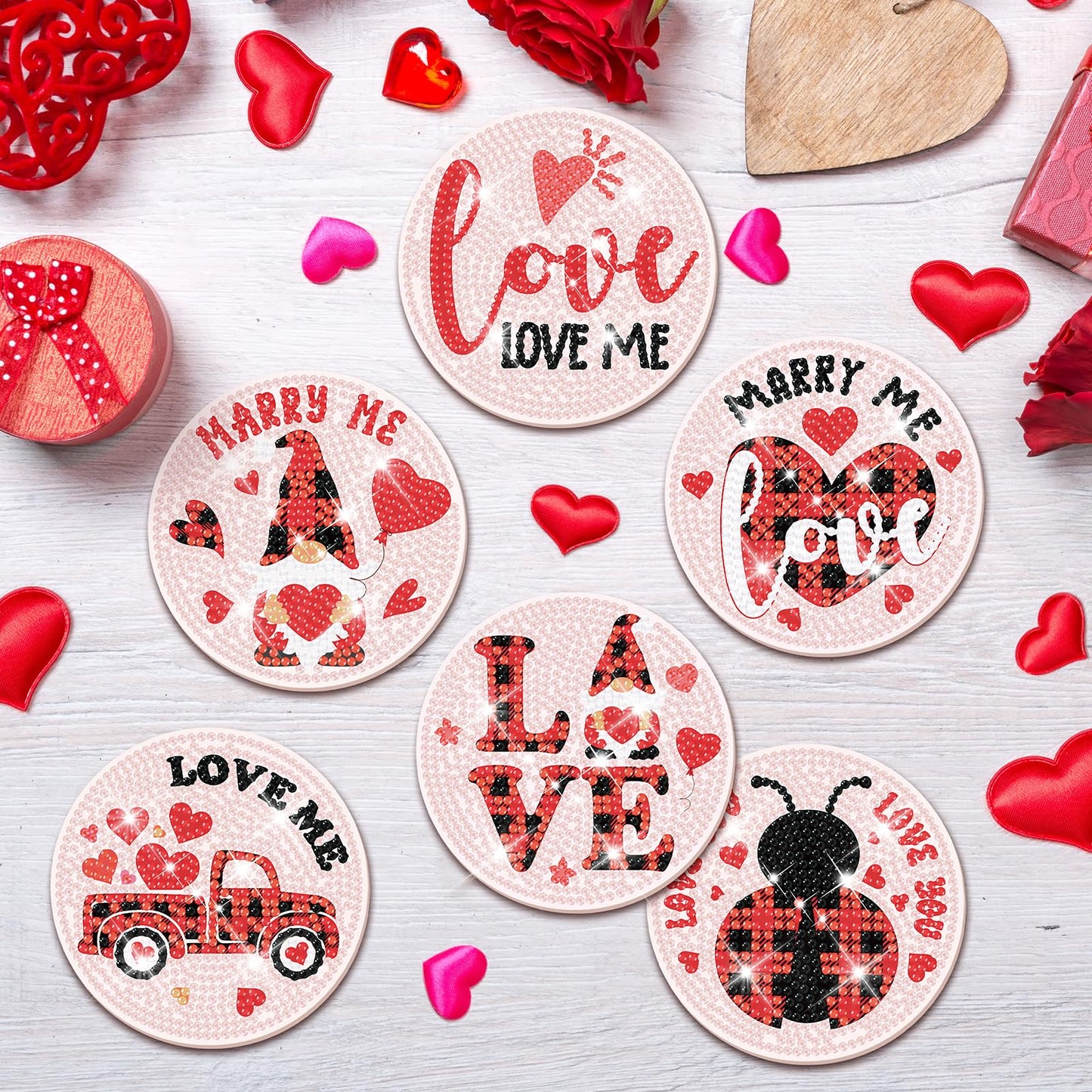 clothmile 8 PCS Valentine’s Day Diamond Art Coasters Love Diamond Painting Coasters Kits with Holder DIY Coasters for Beginners, Adults, Kids, Diamond Art Crafts Supplies (Valentines)