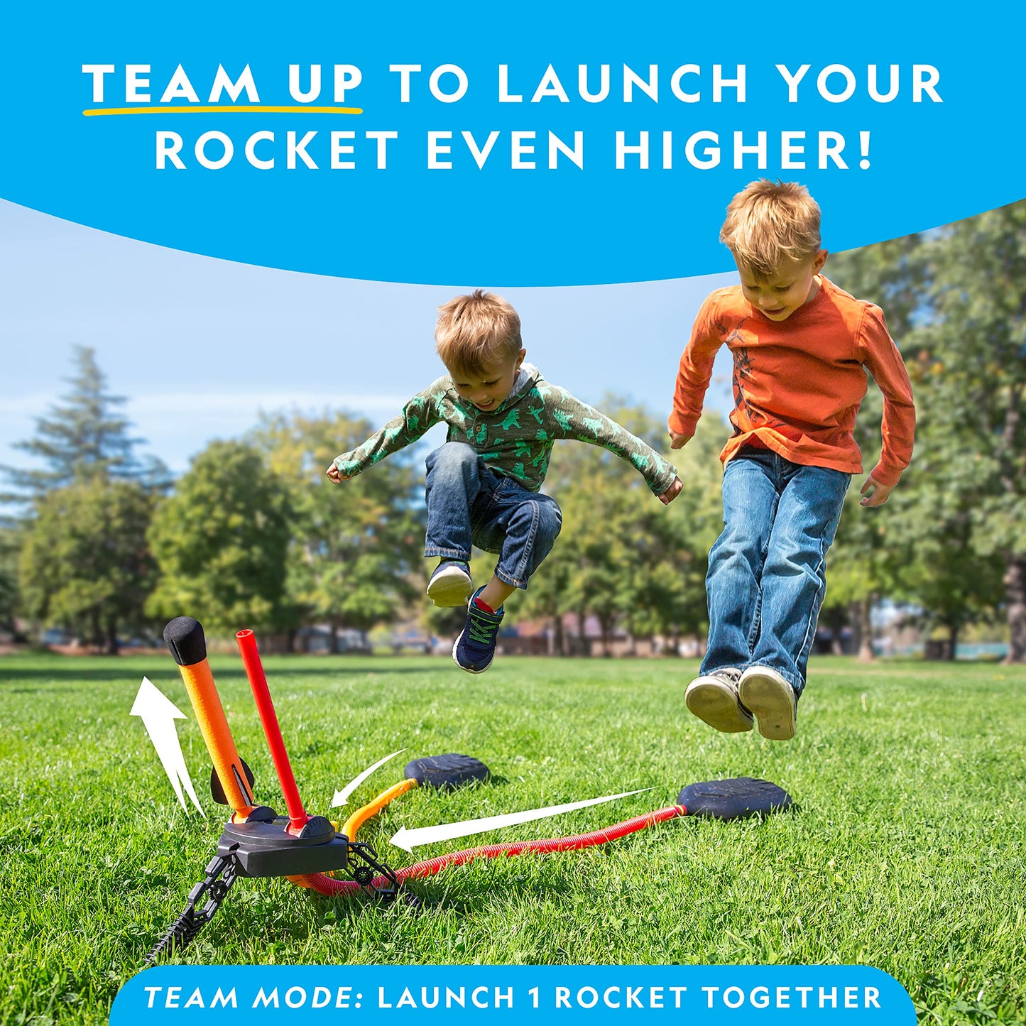 NATIONAL GEOGRAPHIC Air Rocket Toy - Stomp & Launch Dueling Air Rockets up to 100 Ft., Includes Launcher, 4 Foam-Tipped Rockets, Outdoor Kids Toys, Kids Science Kit, Rocket Launcher (Amazon Exclusive)