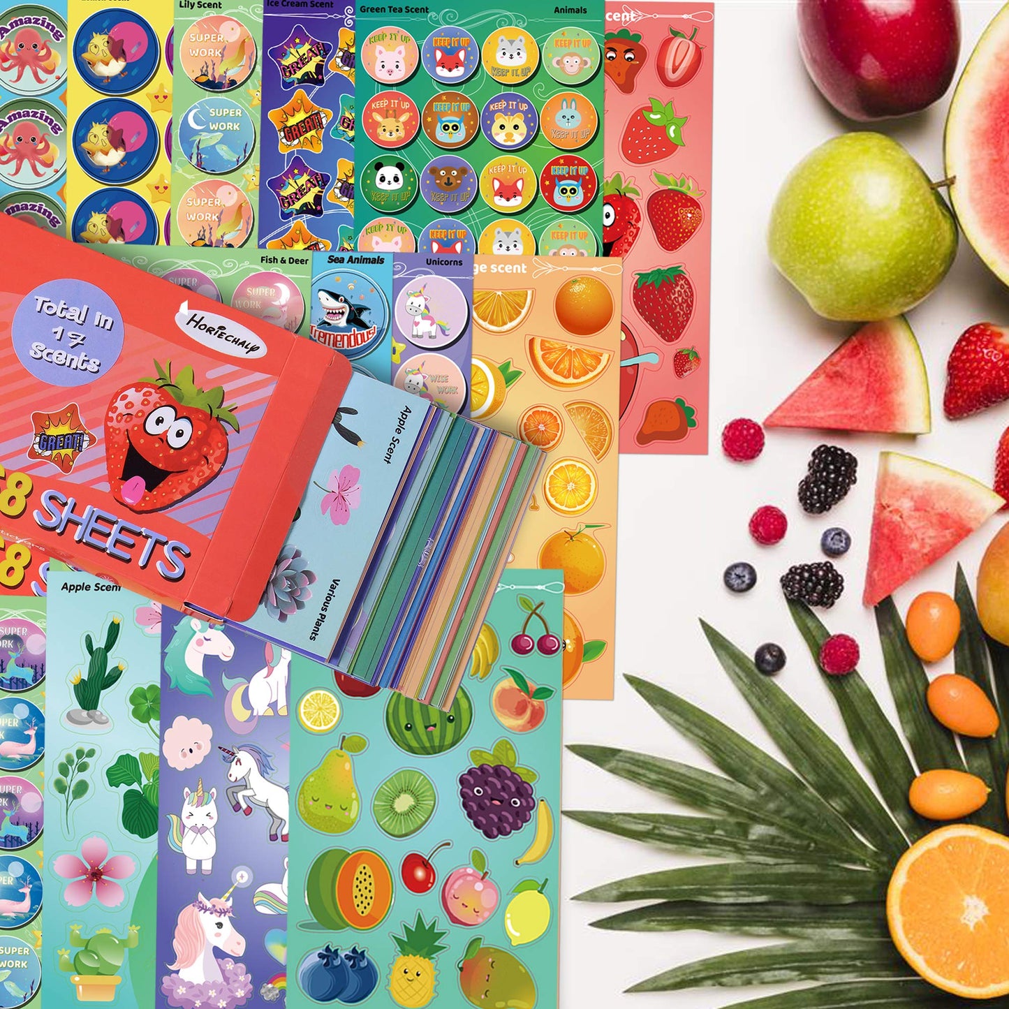 HORIECHALY Scratch and Sniff Stickers, 68 Sheets Scented Stickers,17 Different Scents Smelly Stickers for Kids &Teachers & Parents as Reward Stickers, Christmas Gift, Party Favor. Smelly Stickers.