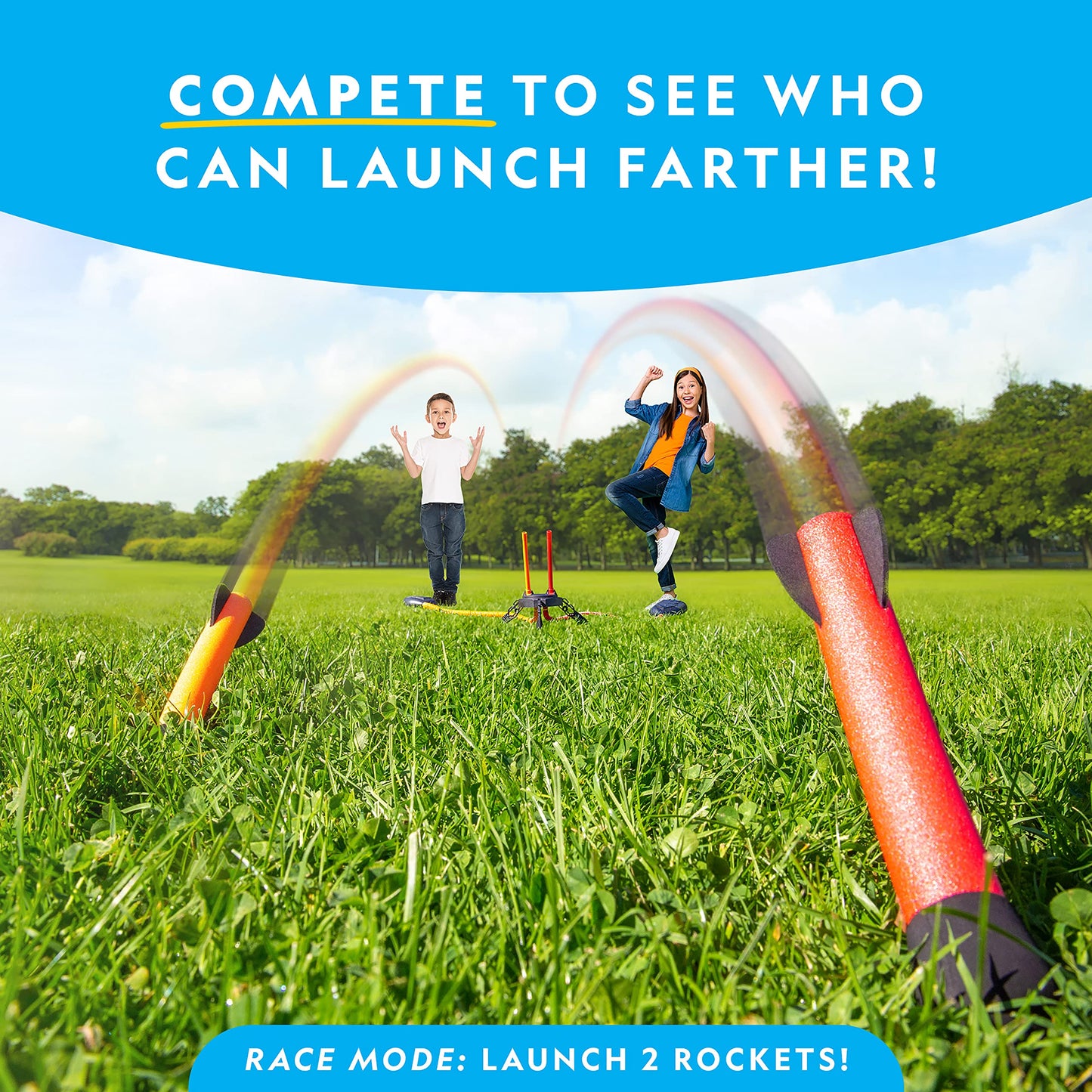 NATIONAL GEOGRAPHIC Air Rocket Toy - Stomp & Launch Dueling Air Rockets up to 100 Ft., Includes Launcher, 4 Foam-Tipped Rockets, Outdoor Kids Toys, Kids Science Kit, Rocket Launcher (Amazon Exclusive)