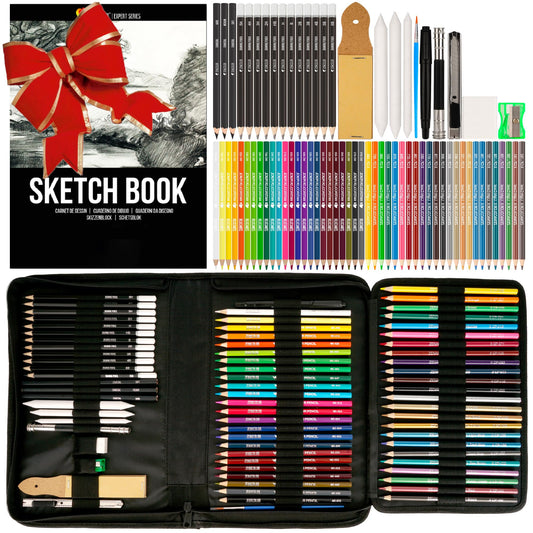 Zenacolor 74 Pack Drawing Set, Pro Art kit include Sketchbook, Colored, Graphite, Watercolor, Metallic & Charcoal Pencils for Drawing + Accessories, Art Sketch Supplies for Artists, Adults, kids
