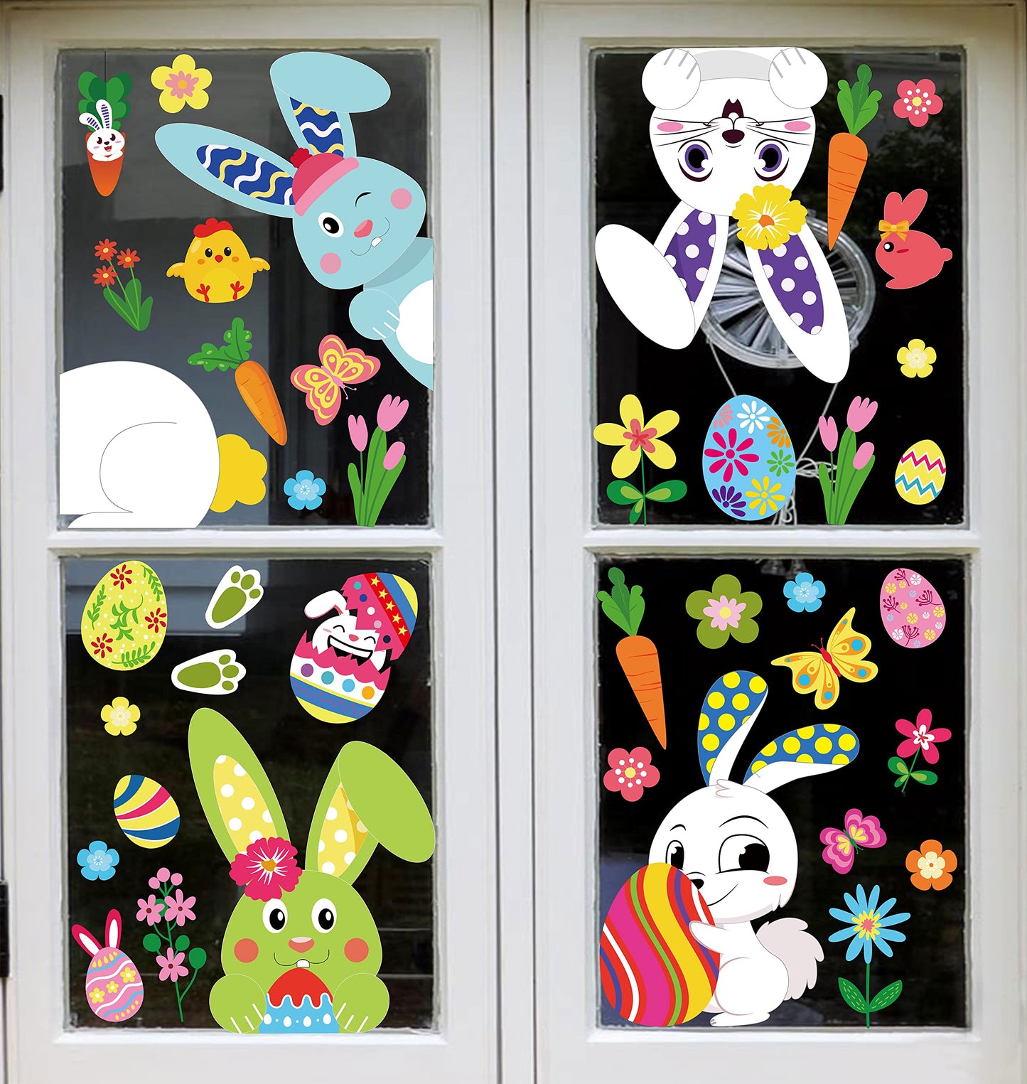 361PCS Easter Bunny Window Cling Decorations - Egg Hunt Games Decals Home Party Ornaments