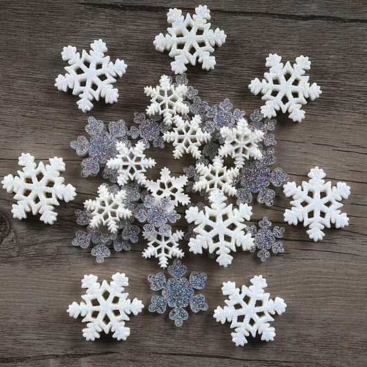 KESOTE 32pcs Christmas Snowflake Resin Glitter Charms Flatback Resin Embellishment Ornaments for Scrapbooking, DIY Crafts, Hair Clip, Xmas Decor