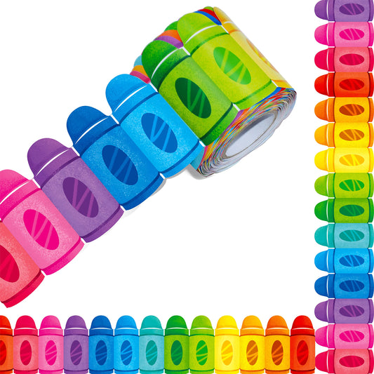 ERKE 60 Feet Bulletin Board Borders, Colorful Crayon Die-Cut Rolled Border Trim Decoration Borders for School, Classroom & Offices