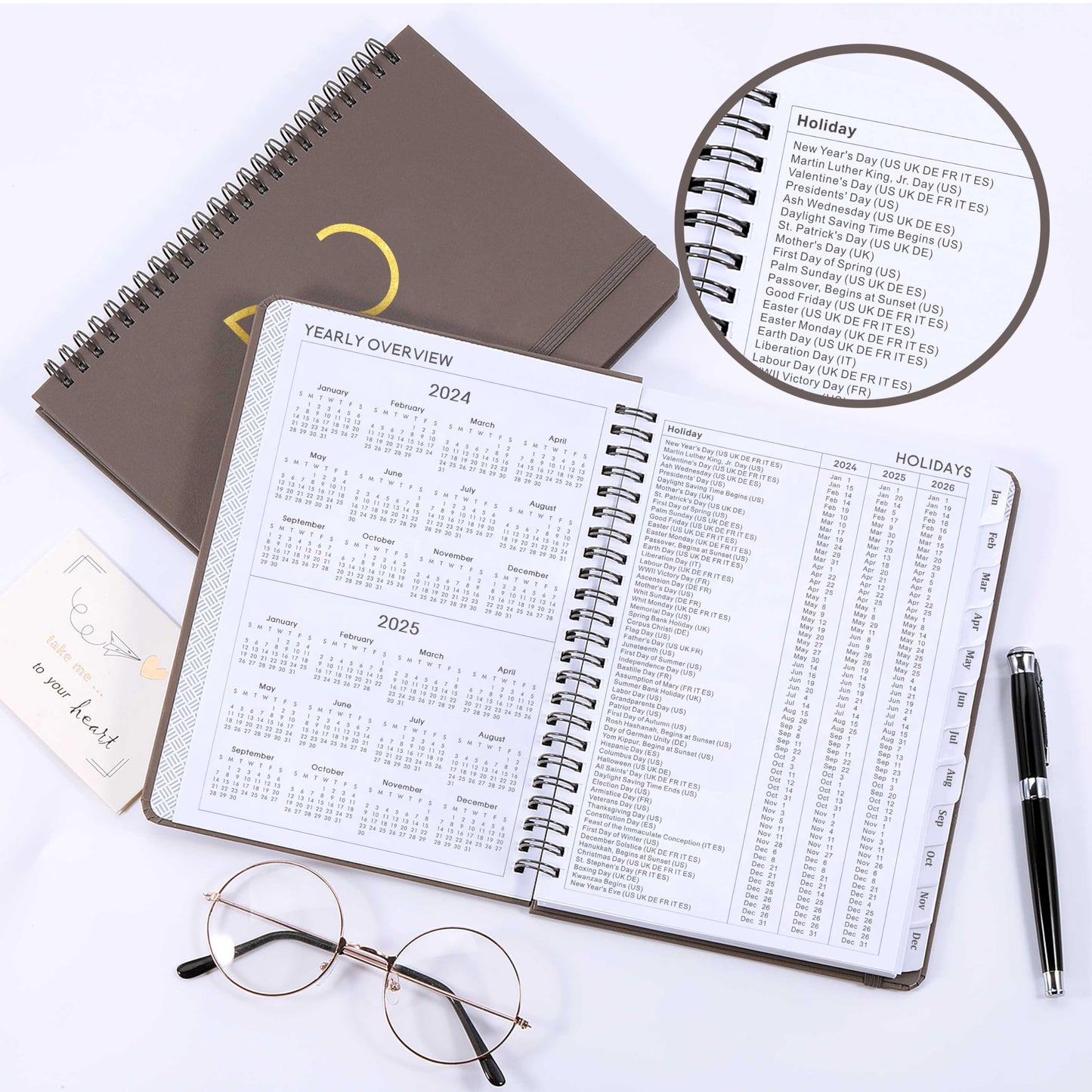 2024 Planner - Weekly Monthly Planner 2024 from January 2024 to December 2024, 6.45" x 8.45", Flexible Cover with Twin-Wire Binding, Tabs