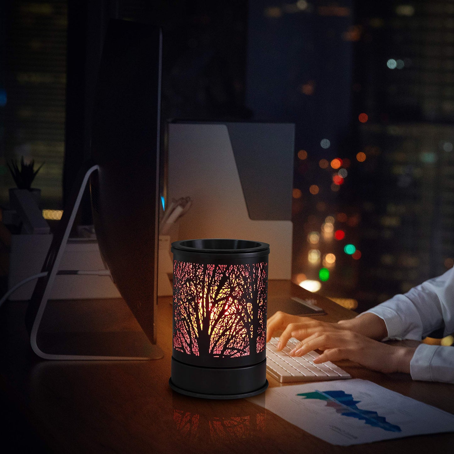 Enaroma Fragrance Wax Melts Warmer with 7 Colors LED Changing Light Classic Black Forest Design Scent Oil Candle Warmer