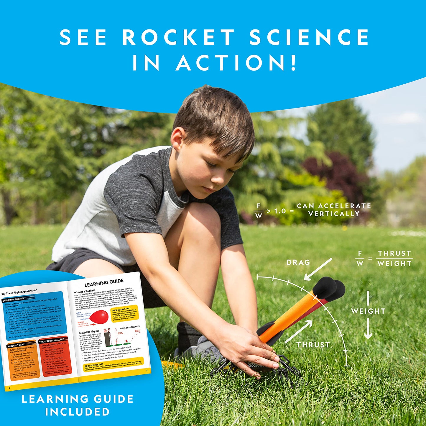NATIONAL GEOGRAPHIC Air Rocket Toy - Stomp & Launch Dueling Air Rockets up to 100 Ft., Includes Launcher, 4 Foam-Tipped Rockets, Outdoor Kids Toys, Kids Science Kit, Rocket Launcher (Amazon Exclusive)