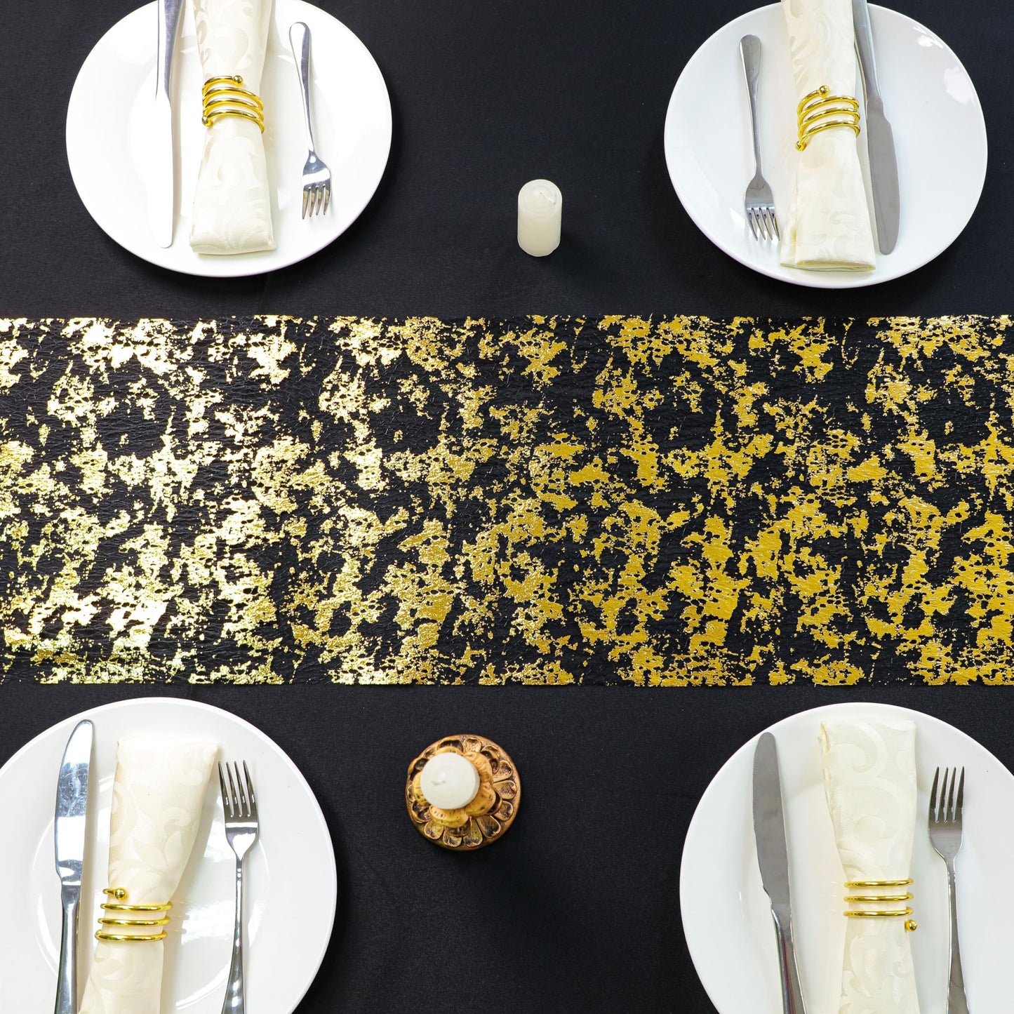 Black and Gold Table Runner 49 Feet 588 inches Sparkly Golden Metallic Foil Runners Decorations Glitter for Wedding Christmas Thanksgiving Anniversary Party Birthday by Snowkingdom
