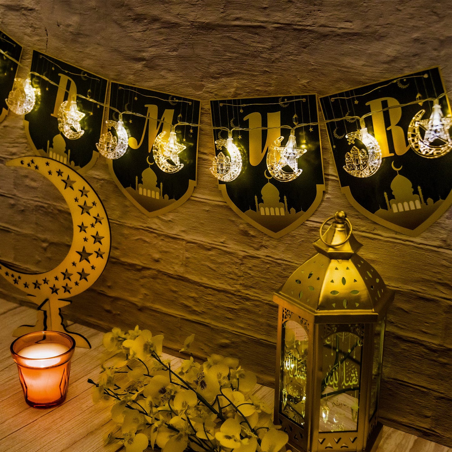Ramadan Star Moon Castle String Lights, 2 Modes Eid Mubarak String Light Decor Battery Powered, Warm White Islamic Decor for Bedroom Wall Window Home Indoor Outdoor Party (6.5 ft 20 LEDs)