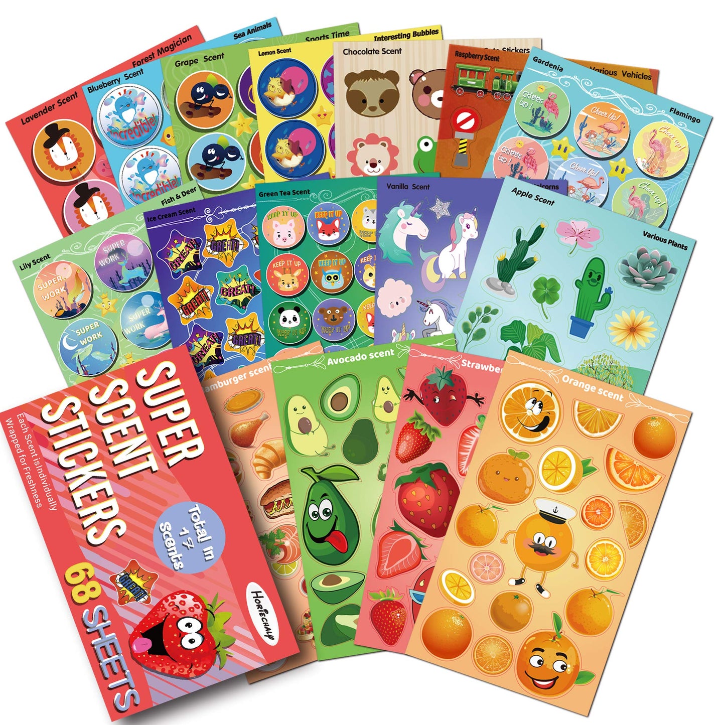 HORIECHALY Scratch and Sniff Stickers, 68 Sheets Scented Stickers,17 Different Scents Smelly Stickers for Kids &Teachers & Parents as Reward Stickers, Christmas Gift, Party Favor. Smelly Stickers.
