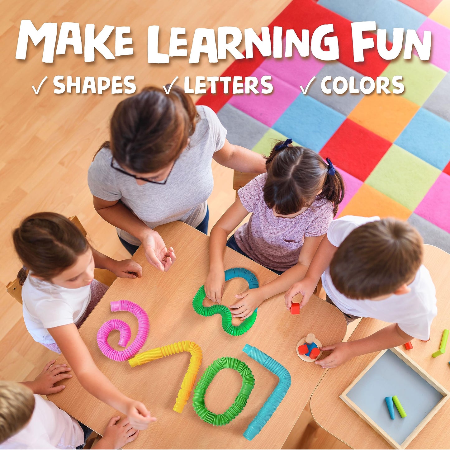 BUNMO Pop Tubes Large 4pk | Hours of Fun for Kids | Imaginative Play & Stimulating Creative Learning | Toddler Sensory Toys | Tons of Ways to Play | Connect, Stretch, Twist & Pop